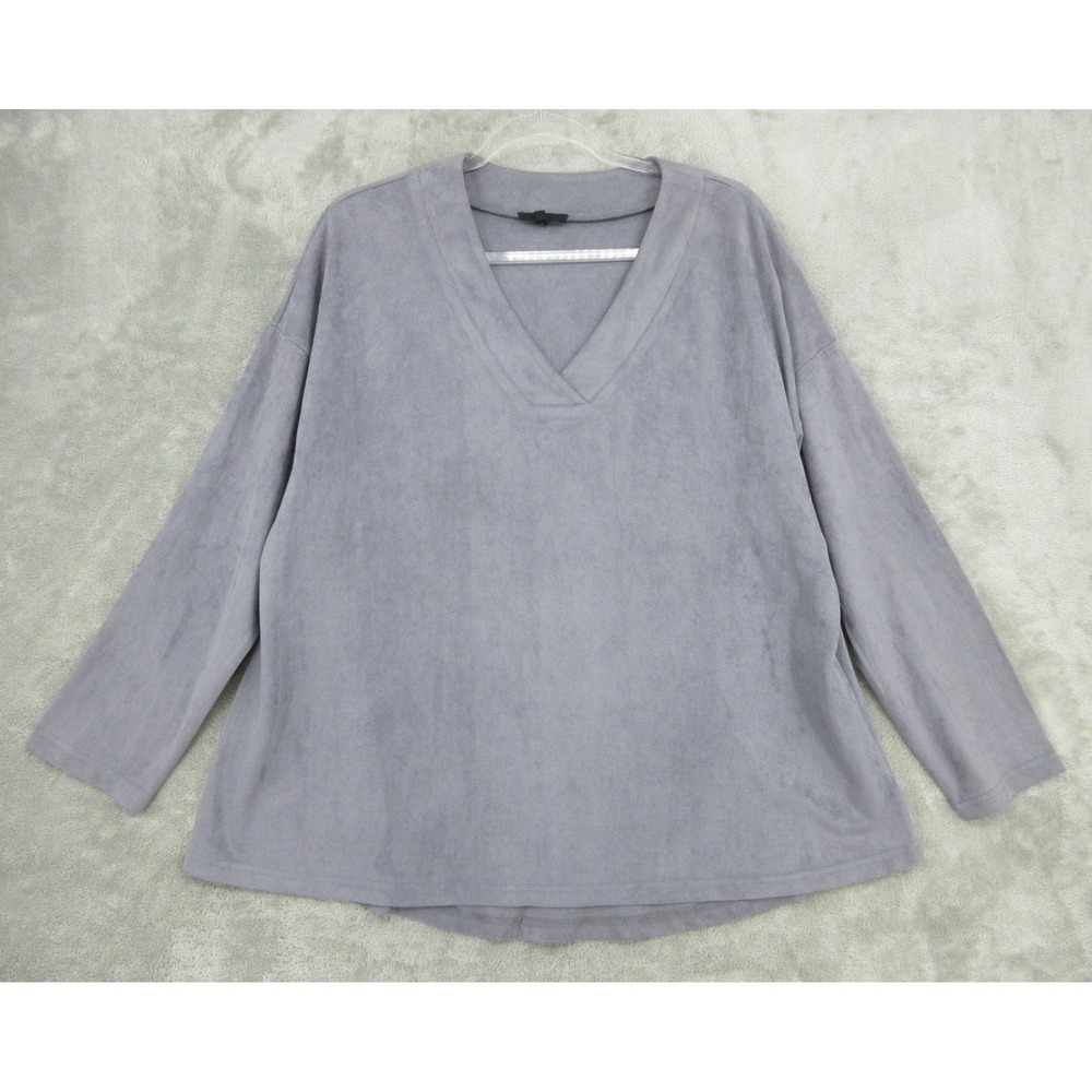 Joh Top Womens Size L Andrea Vegan Suede V Neck Boxy Quiet Luxury Relaxed Blue